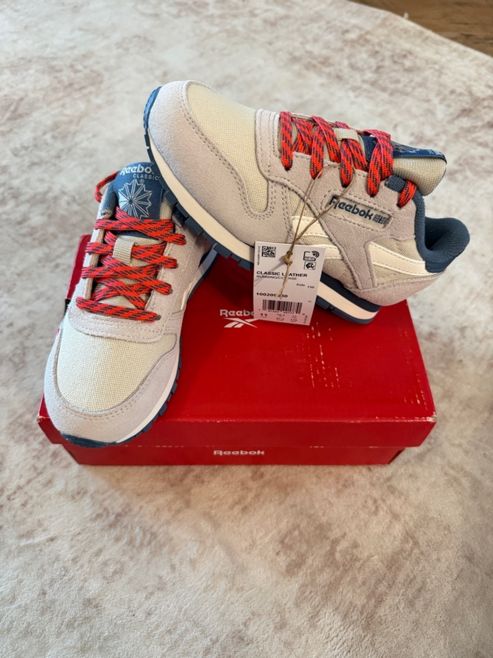 Reebok Kids Classic Leather Sneakers - Cream, Navy & Red Size 11